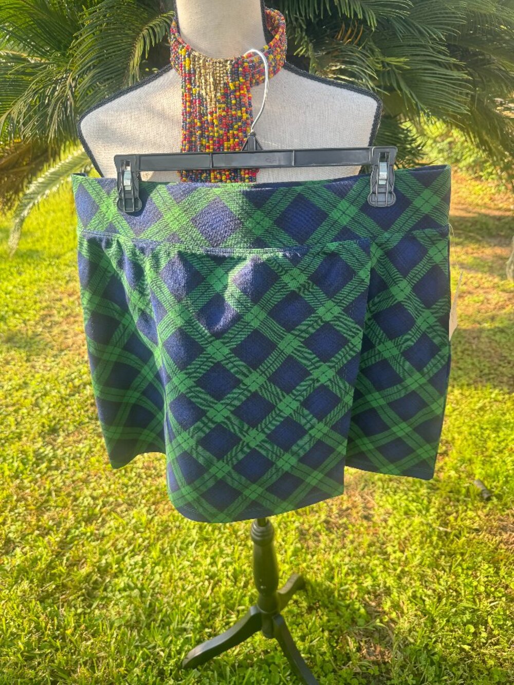 Green & Blue Plaid Mini Skirt